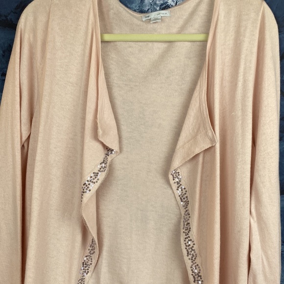 Gap Silk Blend Sequin Waterfall Draped Open Front Cardigan - Picture 2 of 7
